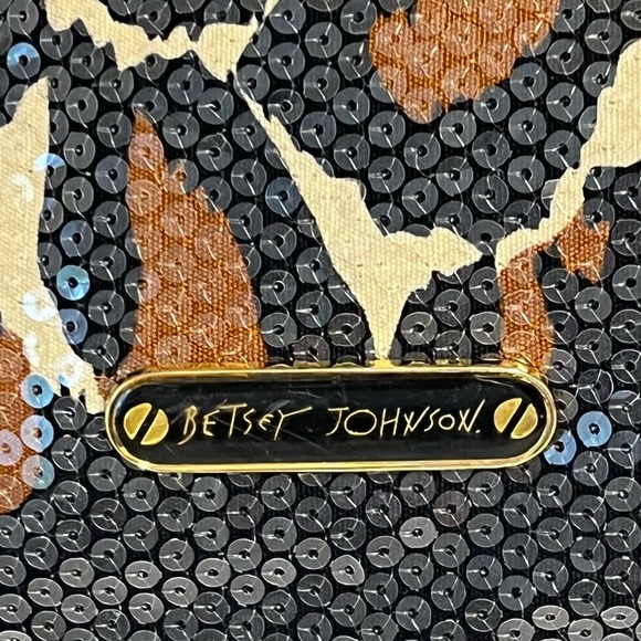 VINTAGE Betsy Johnson Black Brown Leopard Print Sequin Hobo Shoulder Bag Purse - Picture 6 of 12